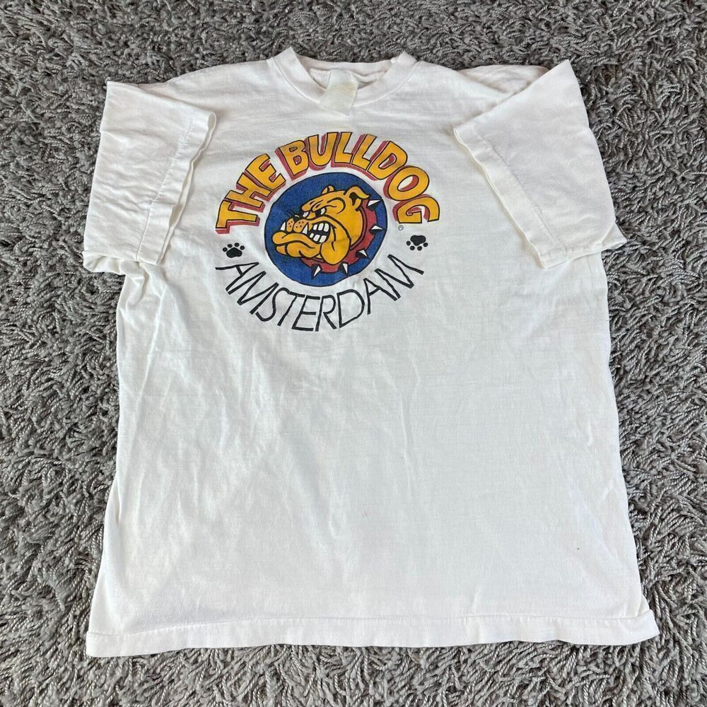Vintage 80s The Bulldog Amsterdam Shirt Mens Extra Large XL White Logo Cartoon